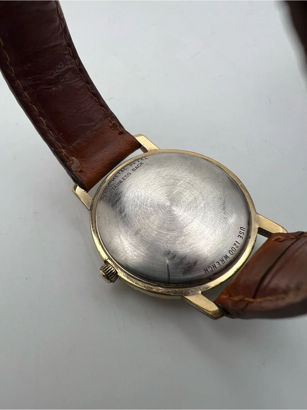 Jubilee Vintage Gold-Tone Wristwatch with Brown Leather Strap